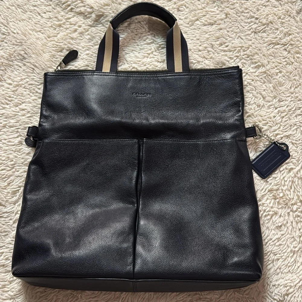 Coach Tote Bag CHARLES FOLDOVER LEATHER Navy /dark blueF54759